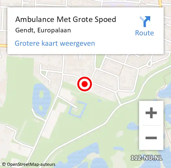 Locatie op kaart van de 112 melding: Ambulance Met Grote Spoed Naar Gendt, Europalaan op 27 juli 2021 05:00