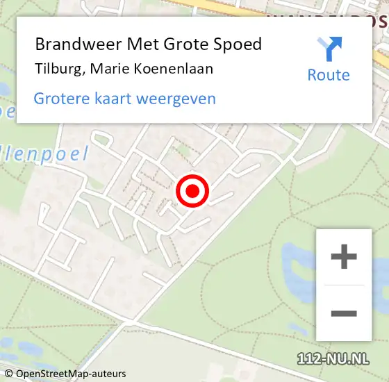 Locatie op kaart van de 112 melding: Brandweer Met Grote Spoed Naar Tilburg, Marie Koenenlaan op 27 juli 2021 11:44
