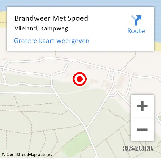 Locatie op kaart van de 112 melding: Brandweer Met Spoed Naar Vlieland, Kampweg op 27 juli 2021 13:09