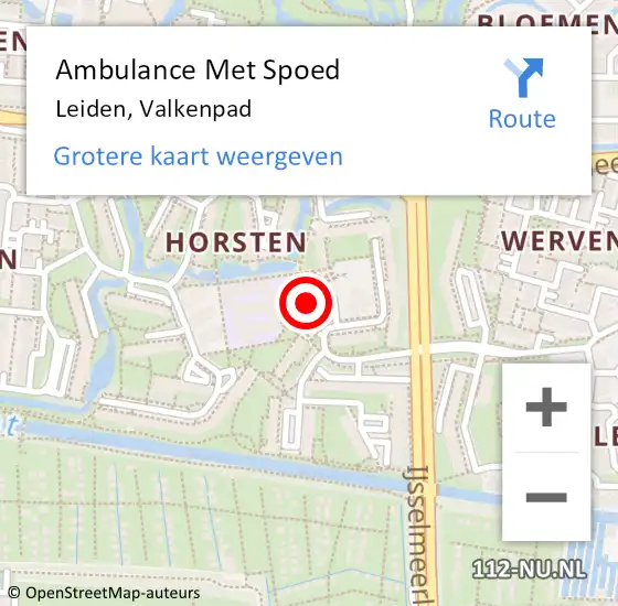 Locatie op kaart van de 112 melding: Ambulance Met Spoed Naar Leiden, Valkenpad op 27 juli 2021 17:39
