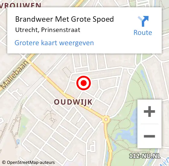 Locatie op kaart van de 112 melding: Brandweer Met Grote Spoed Naar Utrecht, Prinsenstraat op 27 juli 2021 21:50