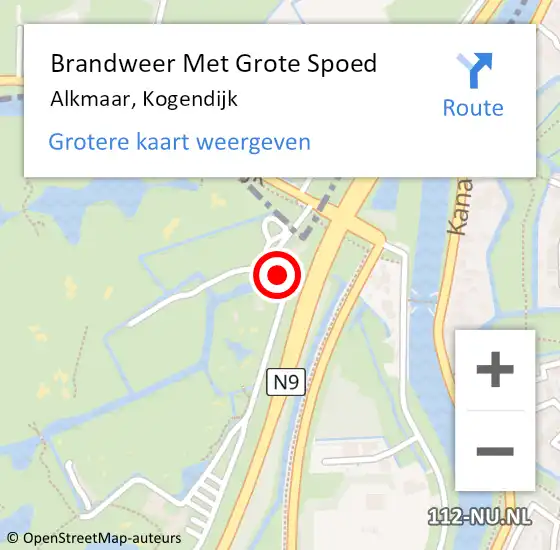 Locatie op kaart van de 112 melding: Brandweer Met Grote Spoed Naar Alkmaar, Kogendijk op 28 juli 2021 00:37
