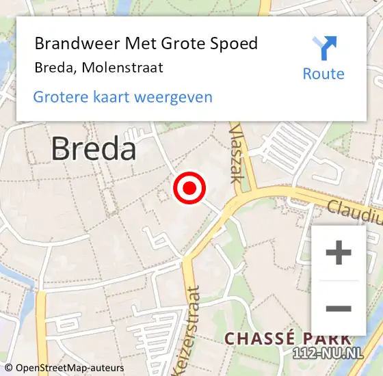 Locatie op kaart van de 112 melding: Brandweer Met Grote Spoed Naar Breda, Molenstraat op 28 juli 2021 07:12