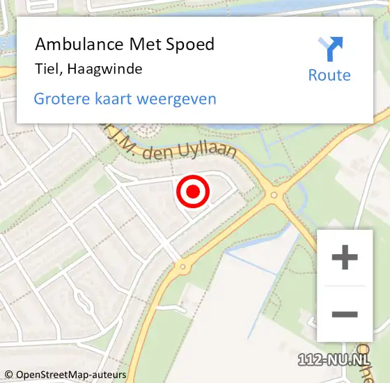 Locatie op kaart van de 112 melding: Ambulance Met Spoed Naar Tiel, Haagwinde op 28 juli 2021 07:25