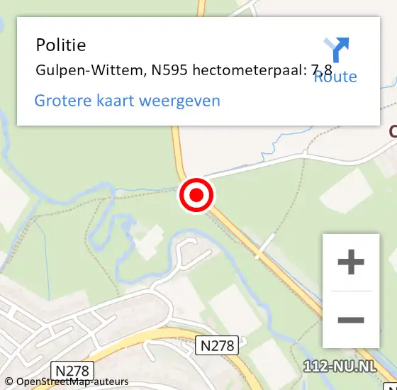 Locatie op kaart van de 112 melding: Politie Gulpen-Wittem, N595 hectometerpaal: 7,8 op 28 juli 2021 10:08