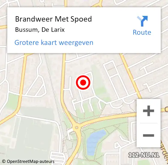 Locatie op kaart van de 112 melding: Brandweer Met Spoed Naar Bussum, De Larix op 28 juli 2021 11:15