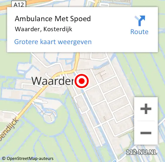 Locatie op kaart van de 112 melding: Ambulance Met Spoed Naar Waarder, Kosterdijk op 28 juli 2021 12:00