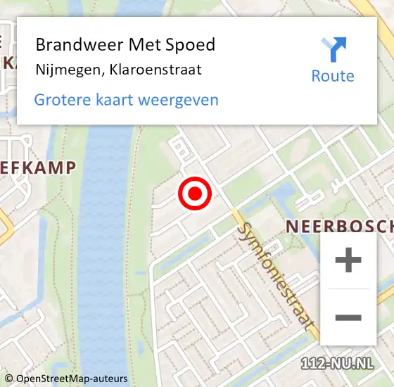 Locatie op kaart van de 112 melding: Brandweer Met Spoed Naar Nijmegen, Klaroenstraat op 28 juli 2021 15:31