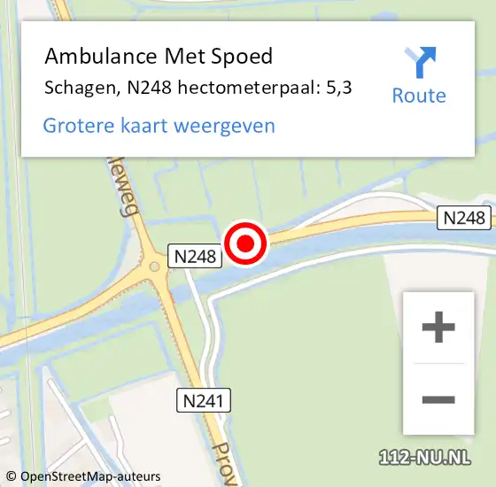 Locatie op kaart van de 112 melding: Ambulance Met Spoed Naar Schagen, N248 hectometerpaal: 5,3 op 28 juli 2021 17:40