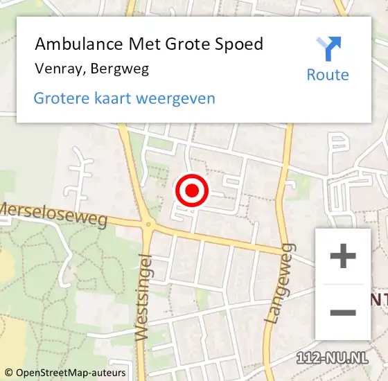 Locatie op kaart van de 112 melding: Ambulance Met Grote Spoed Naar Venray, Bergweg op 28 juli 2021 19:56