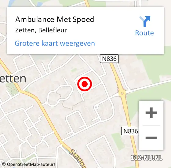 Locatie op kaart van de 112 melding: Ambulance Met Spoed Naar Zetten, Bellefleur op 28 juli 2021 21:02