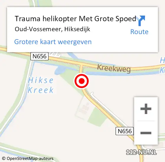 Locatie op kaart van de 112 melding: Trauma helikopter Met Grote Spoed Naar Oud-Vossemeer, Hiksedijk op 28 juli 2021 21:20