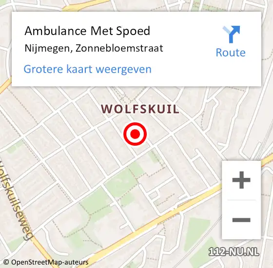 Locatie op kaart van de 112 melding: Ambulance Met Spoed Naar Nijmegen, Zonnebloemstraat op 29 juli 2021 01:20