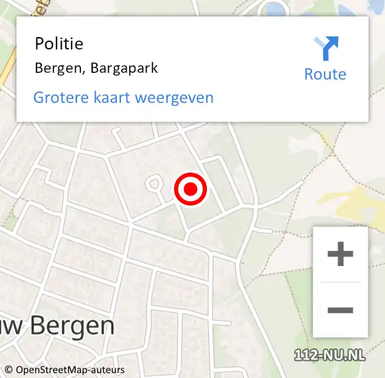 Locatie op kaart van de 112 melding: Politie Bergen, Bargapark op 29 juli 2021 16:49