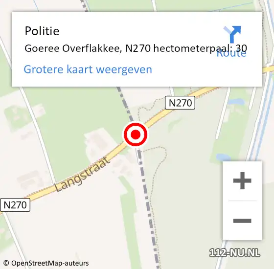 Locatie op kaart van de 112 melding: Politie Goeree Overflakkee, N270 hectometerpaal: 30 op 30 juli 2021 08:51