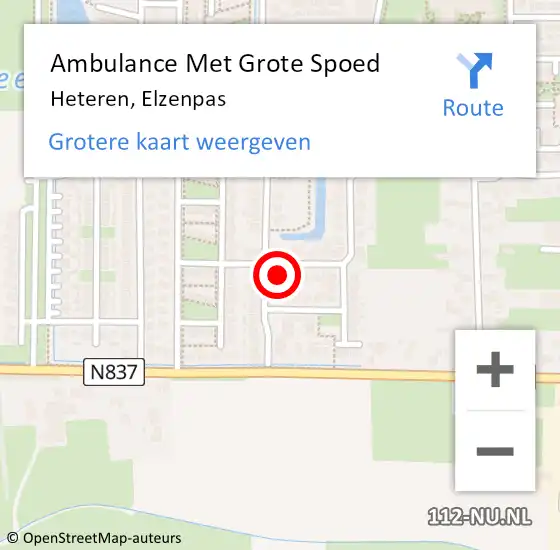 Locatie op kaart van de 112 melding: Ambulance Met Grote Spoed Naar Heteren, Elzenpas op 30 juli 2021 09:36