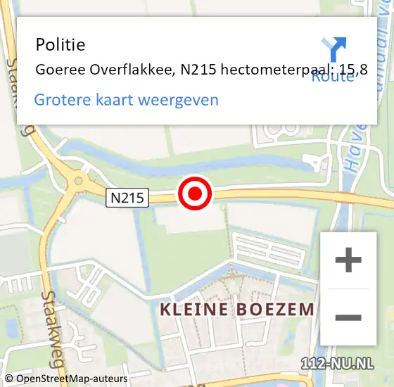 Locatie op kaart van de 112 melding: Politie Goeree Overflakkee, N215 hectometerpaal: 15,8 op 30 juli 2021 10:23