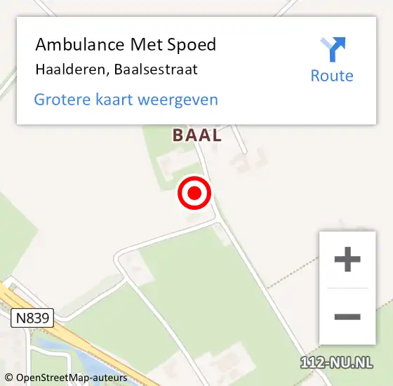 Locatie op kaart van de 112 melding: Ambulance Met Spoed Naar Haalderen, Baalsestraat op 30 juli 2021 13:16