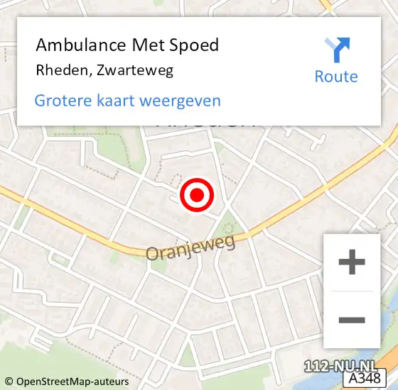 Locatie op kaart van de 112 melding: Ambulance Met Spoed Naar Rheden, Zwarteweg op 30 juli 2021 13:31