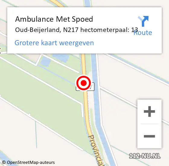 Locatie op kaart van de 112 melding: Ambulance Met Spoed Naar Oud-Beijerland, N217 hectometerpaal: 13 op 30 juli 2021 15:56