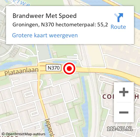 Locatie op kaart van de 112 melding: Brandweer Met Spoed Naar Groningen, N370 hectometerpaal: 55,2 op 30 juli 2021 20:05