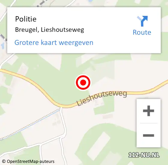 Locatie op kaart van de 112 melding: Politie Breugel, Lieshoutseweg op 30 juli 2021 22:36