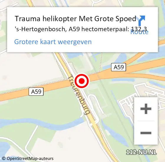 Locatie op kaart van de 112 melding: Trauma helikopter Met Grote Spoed Naar 's-Hertogenbosch, A59 hectometerpaal: 132,3 op 31 juli 2021 07:15