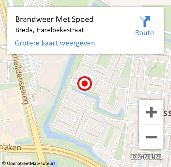 Locatie op kaart van de 112 melding: Brandweer Met Spoed Naar Breda, Harelbekestraat op 31 juli 2021 07:54