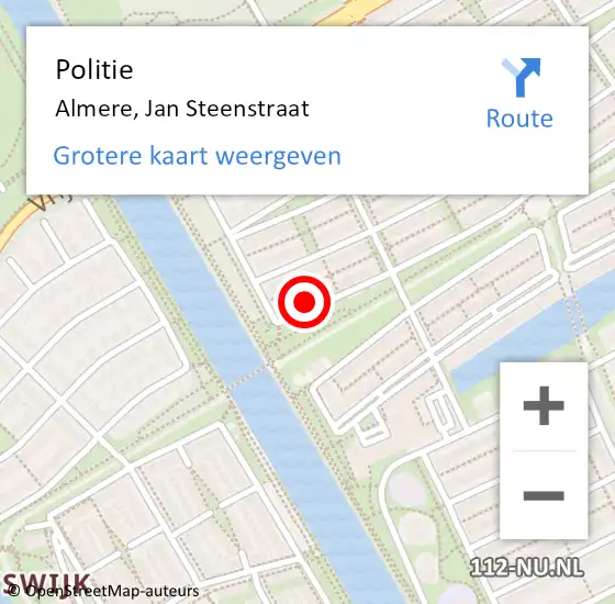 Locatie op kaart van de 112 melding: Politie Almere, Jan Steenstraat op 31 juli 2021 08:44
