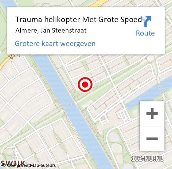 Locatie op kaart van de 112 melding: Trauma helikopter Met Grote Spoed Naar Almere, Jan Steenstraat op 31 juli 2021 08:47