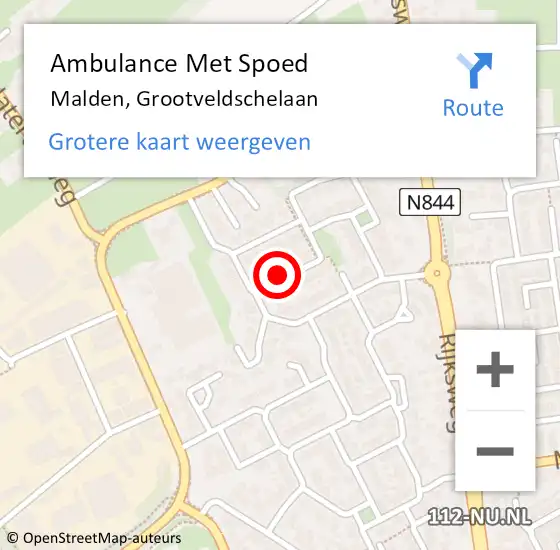 Locatie op kaart van de 112 melding: Ambulance Met Spoed Naar Malden, Grootveldschelaan op 31 juli 2021 12:00