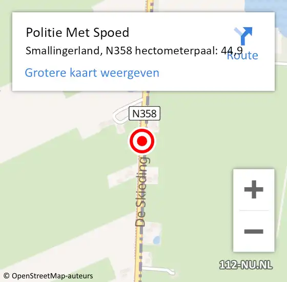 Locatie op kaart van de 112 melding: Politie Met Spoed Naar Smallingerland, N358 hectometerpaal: 44,9 op 31 juli 2021 17:33