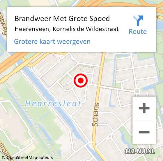 Locatie op kaart van de 112 melding: Brandweer Met Grote Spoed Naar Heerenveen, Kornelis de Wildestraat op 31 juli 2021 18:44