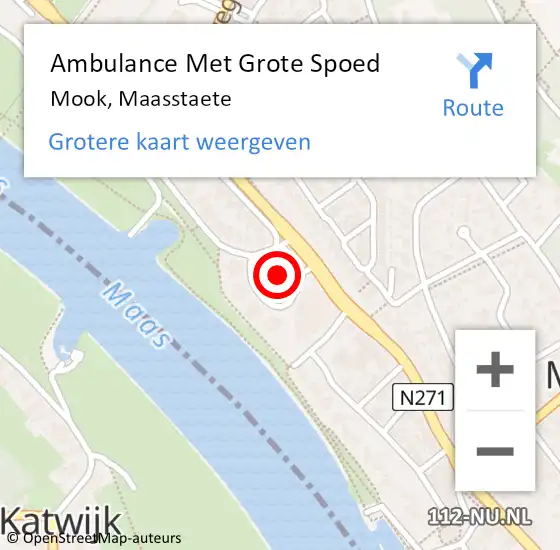 Locatie op kaart van de 112 melding: Ambulance Met Grote Spoed Naar Mook, Maasstaete op 31 juli 2021 19:35
