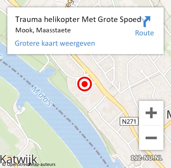 Locatie op kaart van de 112 melding: Trauma helikopter Met Grote Spoed Naar Mook, Maasstaete op 31 juli 2021 19:41