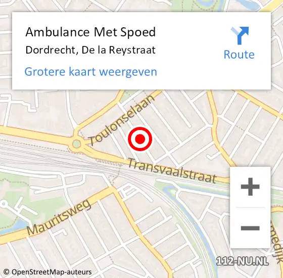 Locatie op kaart van de 112 melding: Ambulance Met Spoed Naar Dordrecht, De la Reystraat op 1 augustus 2021 01:48