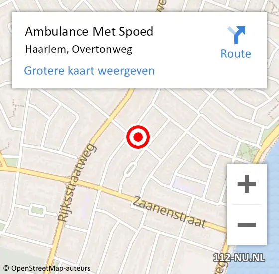 Locatie op kaart van de 112 melding: Ambulance Met Spoed Naar Haarlem, Overtonweg op 1 augustus 2021 10:56