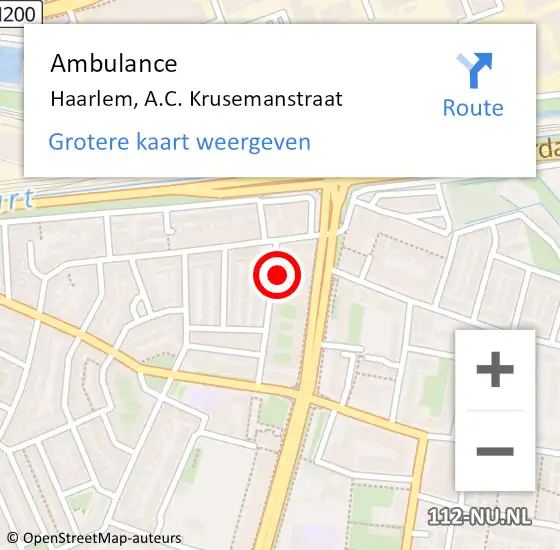 Locatie op kaart van de 112 melding: Ambulance Haarlem, A.C. Krusemanstraat op 1 augustus 2021 12:12