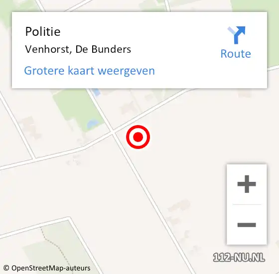 Locatie op kaart van de 112 melding: Politie Venhorst, De Bunders op 1 augustus 2021 13:50
