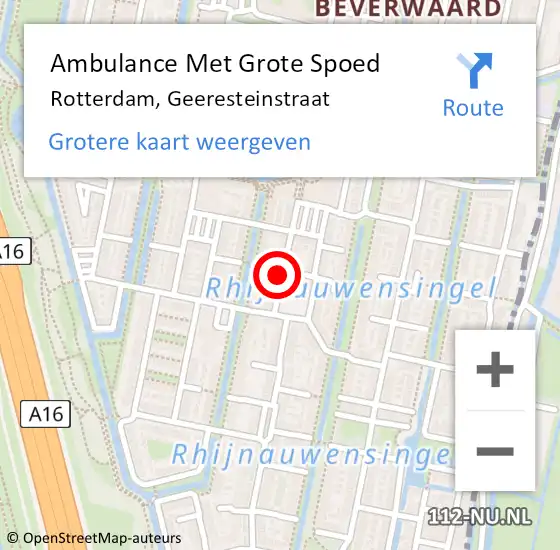 Locatie op kaart van de 112 melding: Ambulance Met Grote Spoed Naar Rotterdam, Geeresteinstraat op 1 augustus 2021 15:36