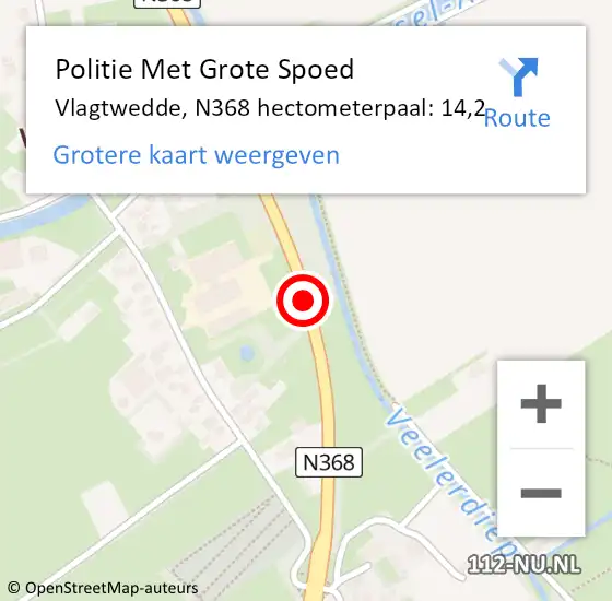 Locatie op kaart van de 112 melding: Politie Met Grote Spoed Naar Vlagtwedde, N368 hectometerpaal: 14,2 op 1 augustus 2021 17:55