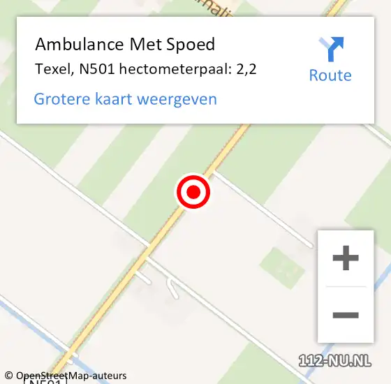 Locatie op kaart van de 112 melding: Ambulance Met Spoed Naar Texel, N501 hectometerpaal: 2,2 op 1 augustus 2021 18:48