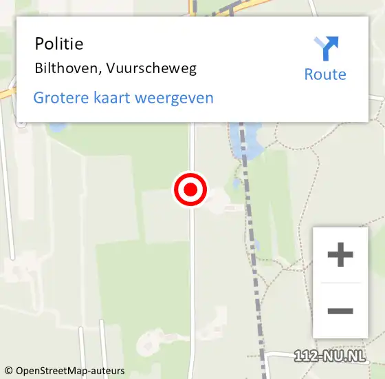 Locatie op kaart van de 112 melding: Politie Bilthoven, Vuurscheweg op 1 augustus 2021 20:43