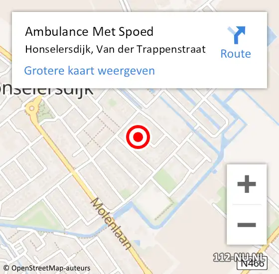Locatie op kaart van de 112 melding: Ambulance Met Spoed Naar Honselersdijk, Van der Trappenstraat op 2 augustus 2021 00:14