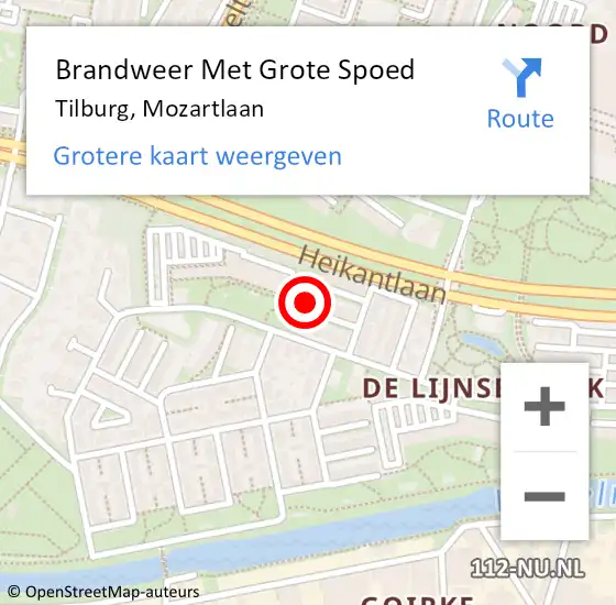 Locatie op kaart van de 112 melding: Brandweer Met Grote Spoed Naar Tilburg, Mozartlaan op 2 augustus 2021 01:59
