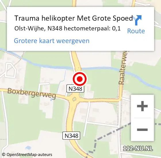 Locatie op kaart van de 112 melding: Trauma helikopter Met Grote Spoed Naar Olst-Wijhe, N348 hectometerpaal: 0,1 op 2 augustus 2021 03:36