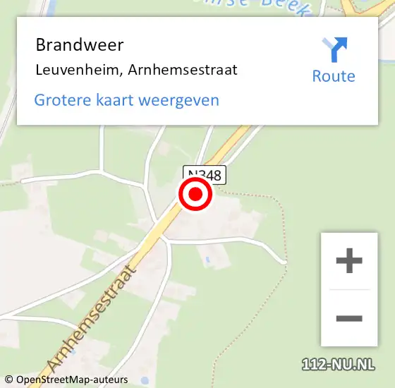Locatie op kaart van de 112 melding: Brandweer Leuvenheim, Arnhemsestraat op 2 augustus 2021 03:57