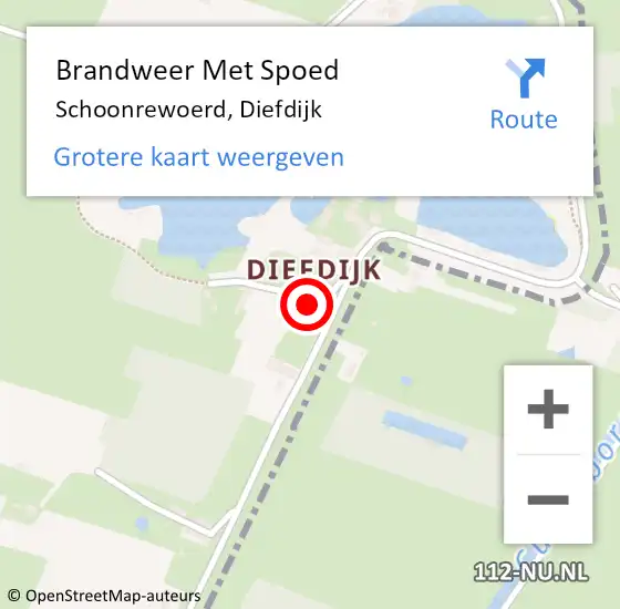 Locatie op kaart van de 112 melding: Brandweer Met Spoed Naar Schoonrewoerd, Diefdijk op 2 augustus 2021 05:20