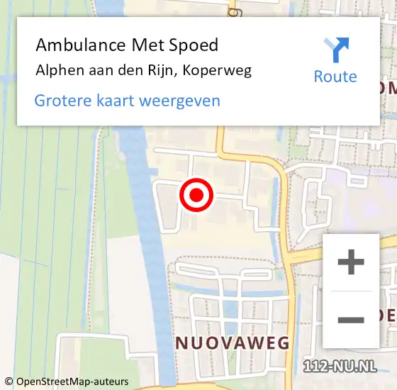 Locatie op kaart van de 112 melding: Ambulance Met Spoed Naar Alphen aan den Rijn, Koperweg op 2 augustus 2021 08:07