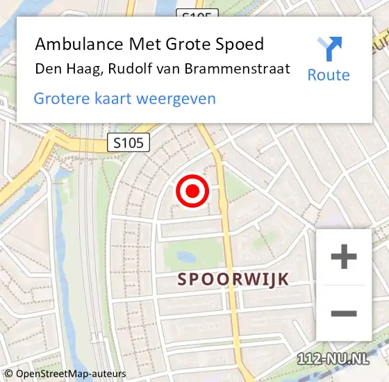 Locatie op kaart van de 112 melding: Ambulance Met Grote Spoed Naar Den Haag, Rudolf van Brammenstraat op 2 augustus 2021 08:32